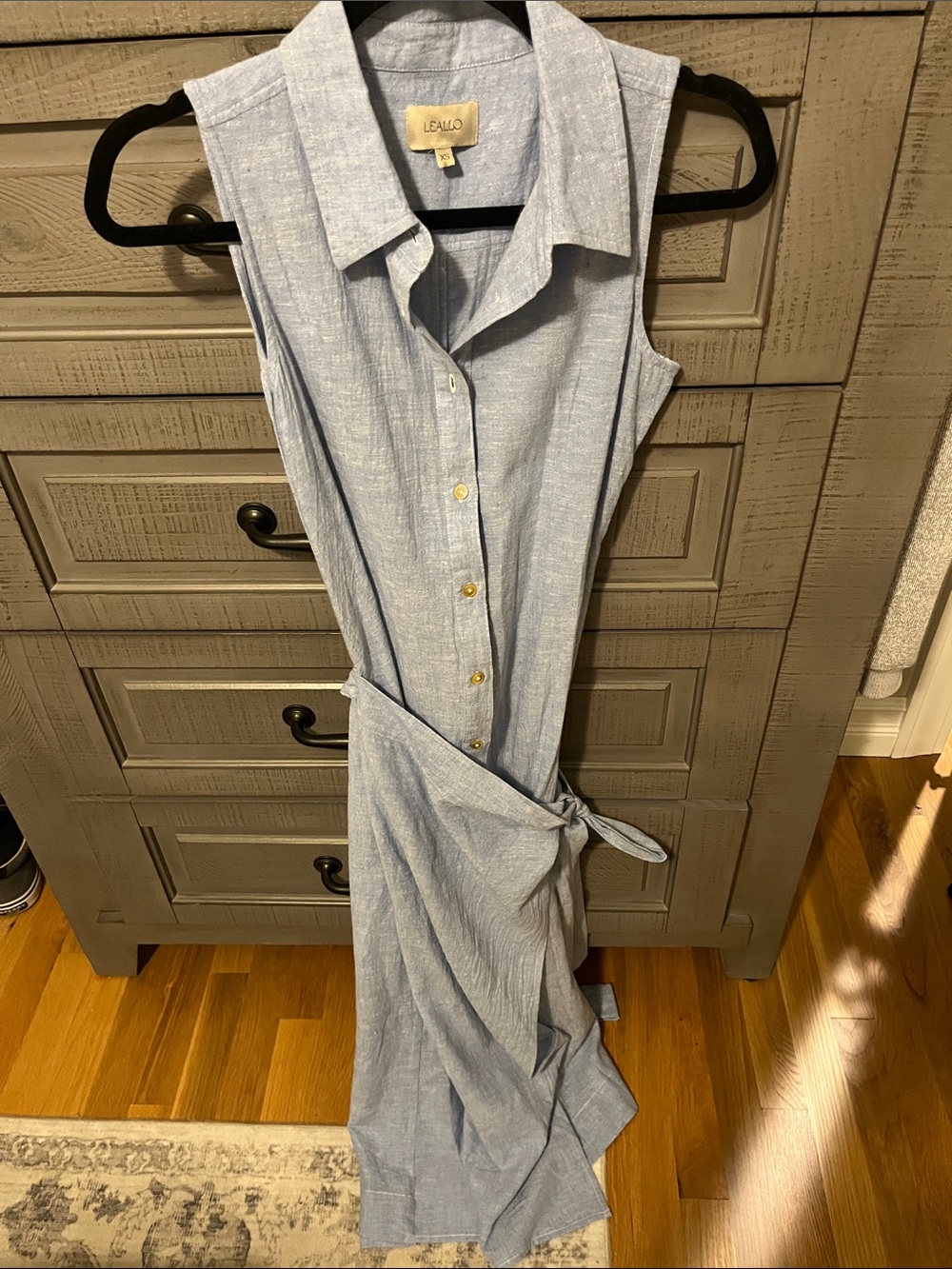 Sleeveless Light Blue Maxi Shirt Dress